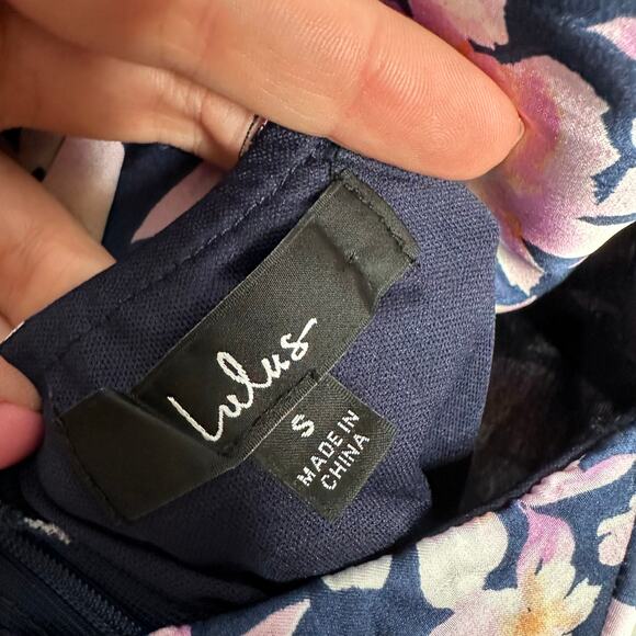 Lulus Women's Admirable Charmer Navy Blue Floral Satin Tie-Back Midi Dress S‎ - Picture 12 of 15